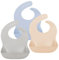MOJINL Lätzchen Baby Wasserdicht, 3 Stück Silikon Lätzchen Baby mit Auffangschale, Abwaschbar Babylätzchen, Einstellbare Essen Fütterlätzchen für Jungen Mädchen (Grau/Beige/Fernblau)