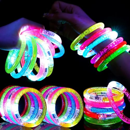 Mikulala Lot de 24 pulseras con luces LED que se iluminan en la oscuridad, bolsas de recuerdo para niños y adultos