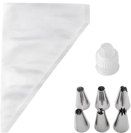 100 Pcs Small Piping Bags Disposable,Piping Bags and Nozzles,Piping Set,Icing Piping Kit with 6 Pcs Reusable Nozzles,1 Couplers,Icing Bags,for Cake Cupcake Dessert Cookies Decoration(25x16.5cm)