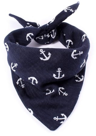 Hundehalstuch FELLSOCKE Anker Marineblau Weiß – Bandana aus Musselin für große Hunde