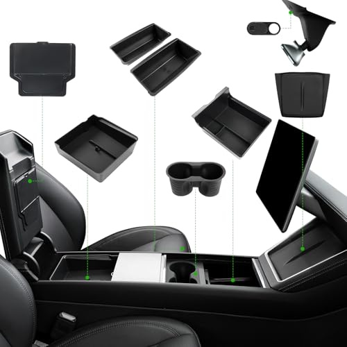 10PCS Center Console Organizer Tray for 2025 2026 Tesla Model Y Juniper Accessories, Under Seat Storage Armrest Hidden Storage Box Cup Holder Charger Pad for Tesla Model Y Juniper