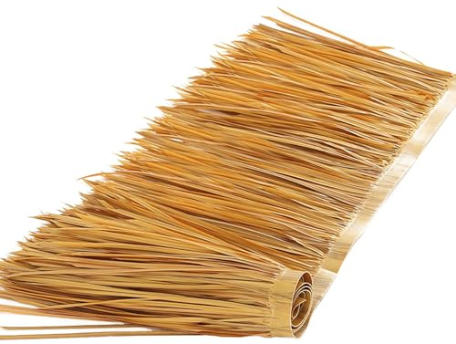 Fireproof Artificial Straw MatPE Palm Grass Roll Synthetic Turf Roll Faux Palm Leaves for Garden Gazebo 0.5x2m (19.7x78.7in) Durable WeatherResistant