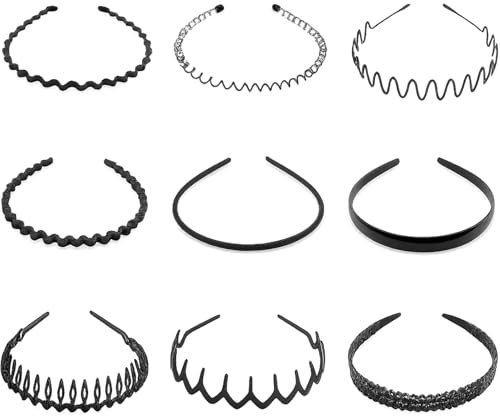 9 Stück Haarbänder, Haarreifen Damen, Haarreifen Männer, Haarbänder, Sportlich und Modisch, Für Yoga, Fitness und Alltag, Headband Damen, Haarband Herren