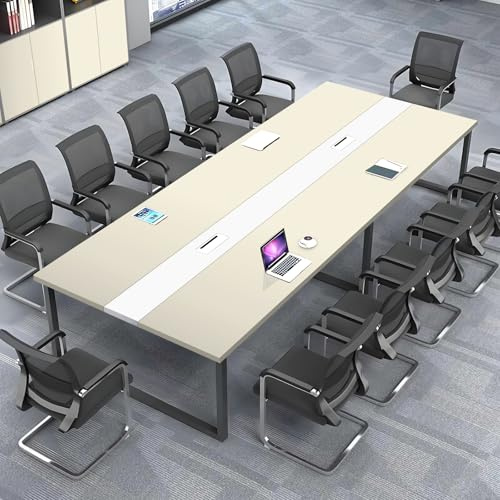 Grande tavolo da conferenza – moderno tavolo riunione per ufficio con gestione dei cavi robusta struttura in metallo rettangolare nero bianco design per 812 persone (sedie non incluse)