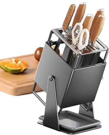 Portacoltelli Da Cucina,Organizzatore 9 Scomparti con Vassoio di Scolatura | Supporto di Archiviazione Cutter Rotante a 30 Gradi,per Casa Cucina Bancone Ristorante Preparazione Cibo e Cottura