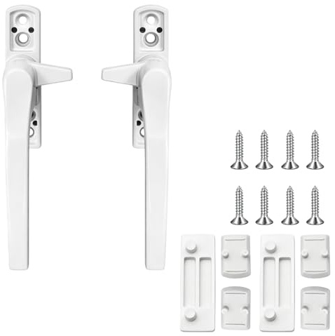 2 Pcs Window Handles for UPVC Windows, Universal Aluminium Alloy UPVC Window Handle Replacement, Left&Right Double Glazing PVC Window Handle for Home Office Windows Sliding Doors Minimalist White