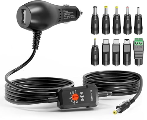 Powseed 34W 3V 4.5V 5V 6V 7.5V 9V 12V DC Car Charger with 10 Tips and USB | Cigarette Lighter Adapter Power Supply Cord for Portable DVD Player Dash cam Breast Pump Speaker Micro USB Car Adapter