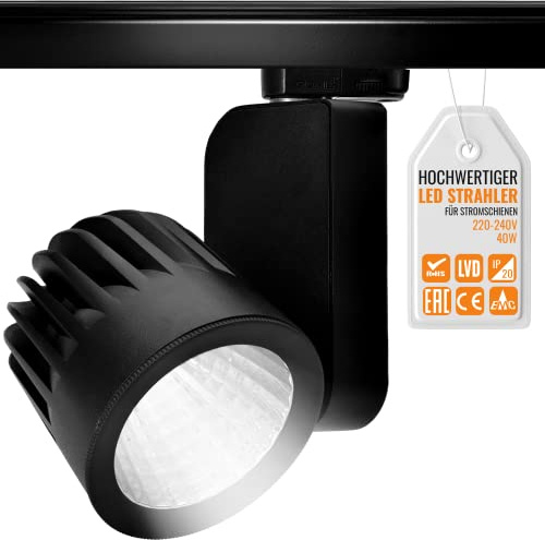 ORANGE LED 3-Phasen Schienen Deckenstrahler - OR-601 LED Spot schwarz - 40W - 30° - hochwertiger LED Strahler für Stromschienen - Schienensystem Leuchte - Stromschienenstrahler (3000K)