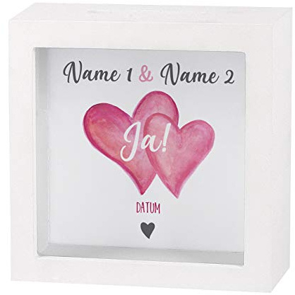 Herz & Heim® Geldgeschenk zur Hochzeit als Bedruckte Bilderrahmen Spardose - individuell für Sie erstellt mit Namen und Datum (Ja!)