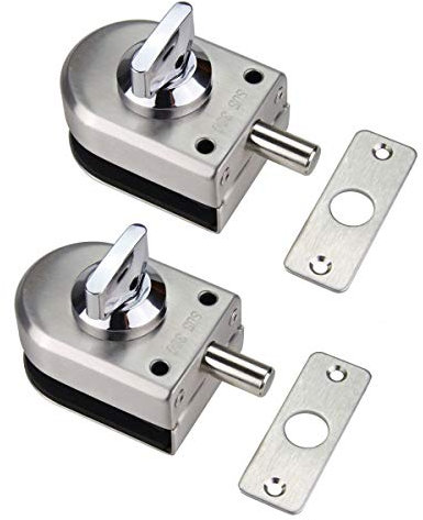 NUZAMAS - Juego de 2 cerraduras de puerta de vidrio de acero inoxidable 304, cerradura de piso, cerradura de tierra para baño, inodoro, tienda, puertas de vidrio sin marco, medio redondo