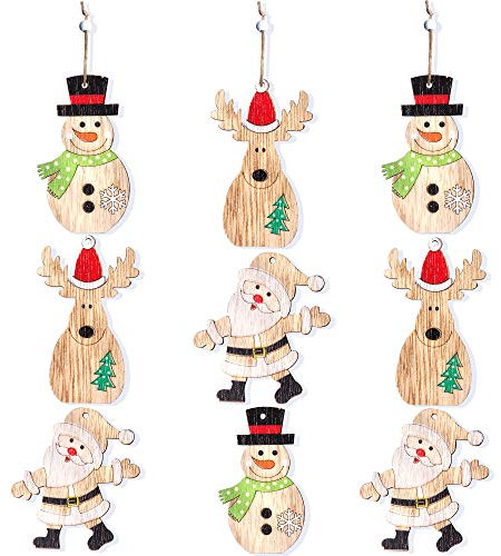 Regendeko 9 Stück Weihnachtsbaumschmuck Weihnachten Anhänger Holz Elch Schneemann Weihnachtsmann Weihnachten deko(Schneemann)