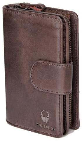 DONBOLSO Geldbörse Damen Prag - Portemonnaie aus Echtem Nappaleder für Damen - Geldbeutel mit 10 Kartenfächern, Reißverschluss und RFID-Schutz - Cognac