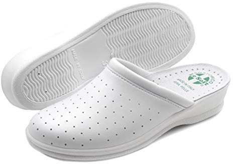 Poligono Pantoufles Sanitaires Homme et Femme, Pantoufles Professionnelles Fermées, Sabots Sanitaires, Chaussures Orthopédiques Confortables, Semelle Anatomique,Blanc pour Femme 38