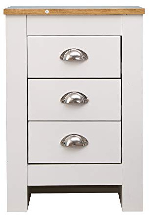 Kingwudo® Modern Wooden 2/3 Drawers Bedside Table Nightstand Night Table Cabinet Bedroom Furniture 1 Piece & 2 Set White/Grey+Oak Color (3 Drawers—White+Oak Color, Single)