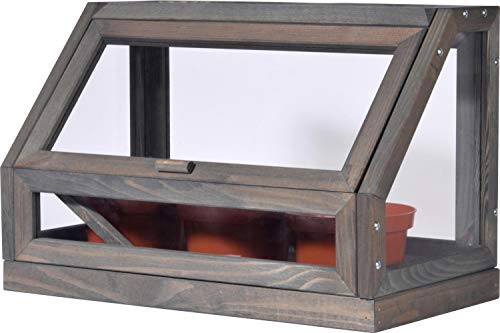 dobar® 29168FSCe Mini Design-Gewächshaus | Frühbeet aus Massivholz inkl. 3 Töpfe | Kleines Treibhaus für Fenster | Frühbeetkasten für Jungpflanzen & Kräuter | 38 x 20 x 24,5 cm | Anthrazit