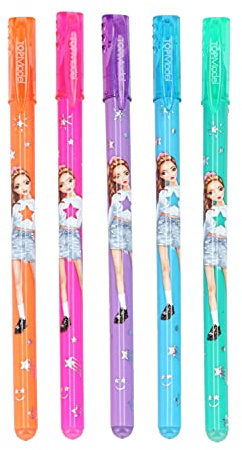 Depesche Unisex Kinder, 5935 TOP Model Glittergel-Stifte Set, 5 Glitzer-Stifte in Orange, Pink, Lila, Blau und Grün, zum Schreiben und Verzieren, Farbig, 5 Stück (1er Pack)