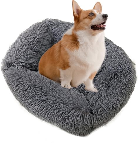 PETCUTE Hundkorg, hundsäng, tvättbar kattkudde Donut korg med halkfri bakgrund, varm vinter hundkudde, bekväm hundkudde, lämplig för katter, hundar