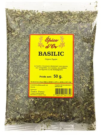 Basilic Entier 50g - Epice d'Or, 100% Naturel, Sans Additifs, Sans Arôme Artificiel, Sans Conservateur