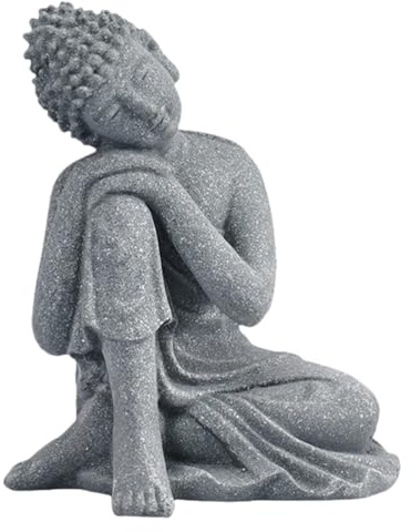 Amosfun Buddha-Statuen, Miniatur, Sandstein, Buddha-Skulptur, Zuhause, Meditation, Yoga, Zen, Geschenk, hinduistisch, ostasiatische Tischdekoration, Grau, B