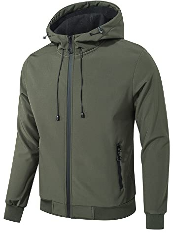 TONY BACKER Giacca Jacket Uomo In Softshell Impermeabile Antivento con Cappuccio Giubbotto Caldo Per Trekking Casual 6860 (IT, Testo, M, Regular, Regular, Verde)