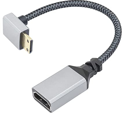 RIIEYOCA 4K Mini-HDTV auf HDTV Adapterkabel, 90 Grad nach unten abgewinkelter Mini Stecker auf HDTVs Buchse Aluminium kurzes geflochtenes Nylonkabel, unterstützt 4K UHD(20 cm)