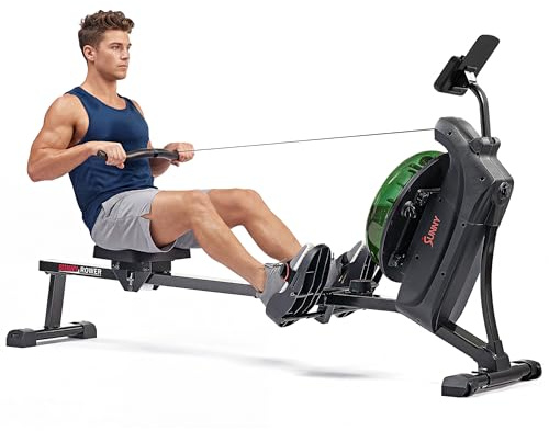 Sunny Health & Fitness Hydro + máquina de Remo de Agua magnética Inteligente de Doble Resistencia en Color Verde - SF-RW522017GRN