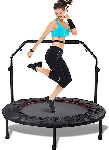 KOKSRY 40-Inch Rebounder Trampoline for Adults, Foldable Fitness Trampoline with 32 Steel Springs, 4-Level Adjustable Foam Handlebar, 450 lbs Capacity for Indoor Cardio Workouts