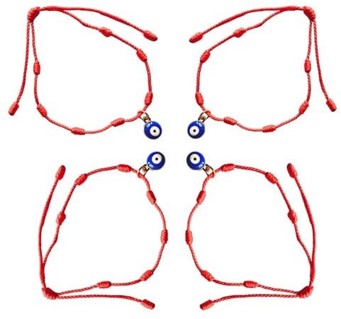 Grow Trendy 4x Filo Rosso del Destino Bracciale Coppia con l' Occhio Turco | Braccialetti Portafortuna | Bracciali Coppia Fidanzati | Bracciale Filo Rosso del Destino | Amuleto Contro il Malocchio
