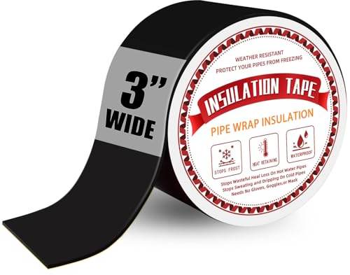 Pipe Insulation Tape, Outdoor Water Pipe Insulation Wrap, Foam Insulation Tape for Outdoor Pipes Winter Freeze Protection, Heat Tape for Water Pipes, Copper Pipes, PVC, AC Line, 3in x 15ft, Black