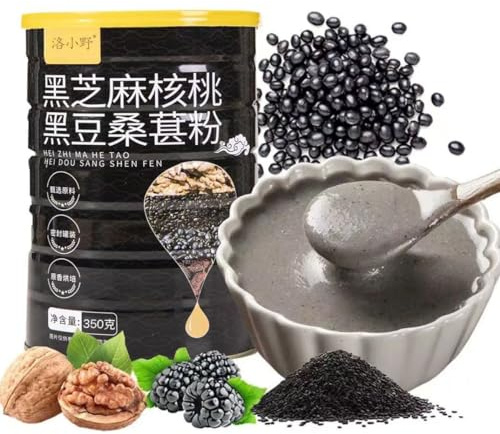 Black sesame walnut Black bean mulberry powder (350g/can) Healthy and nutritious breakfast porridge, brewed instant meal replacement powder, delicious snack gifts, multigrain cereal (1can)