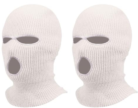 KAREN66 2 Stücke Sturmhaube mit 3 Löchern für Damen Herren Gestrickte Sturmhaube Multifunktionsmaske Atmungsaktiv Winddicht Vollgesichtsmaske Winter Warm Skimaske Balaclava Einheitsgröße (Weiß)