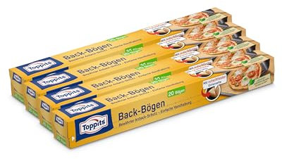 Toppits Backpapier-Bögen - Rutschfest - 4 x 20 Stück - Rutschfeste Unterseite - FSC zertifiziert