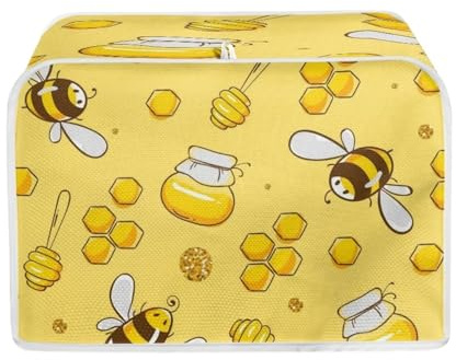 POLERO Cute Honey Bee Print 2 Slice Toaster Cover with Hook, Small Appliance Cover for Kitchen Machine Washable