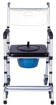 Generisch Toilettenstuhl für Senioren mit Rollen, 3-In-1 Dusch und Toilettenstuhl Fahrbar, Mobiler Nachtstuhl mit gepolsterter Sitzfläche und Eimer(Soft seat,A)