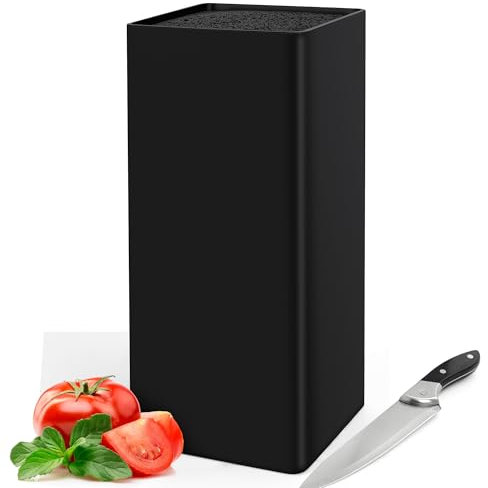 Cheerhom Messerblock Ohne Messer Square, Universal Messerblock mit Flexiblen Lamellen, Messerhalter Ohne Messer Schwarz, Unbestückte Messerblöcke für 5-8 Messer Aller Art, 22 x 9.5 x 9.5 cm