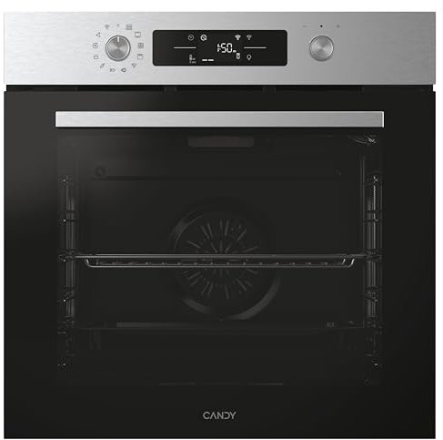 Candy C-Bake 600 CA6 NP5B3YTX, Horno Multifunción, Pirolítico-Hidrolitico, 78L, WIFI, 3300W, 2 Bandejas+1 Rejilla, Convección+Ventilador, 12 Funciones, Mandos Push&Pull, Puerta 4 Cristales, Negro-Inox