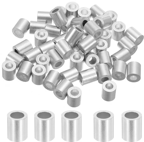 sourcing map Manicotto a crimpare in alluminio da 5/32 4 mm, ghiera rotonda singola altezza 10 mm, argento, 50 pezzi