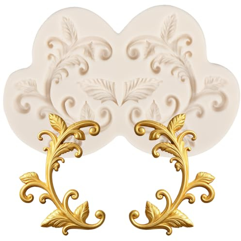 MINFEIDMS Moule à fondant baroque européen en relief - Moules en silicone - Motif vigne - Bordure de gâteau - Moule pour décoration de gâteau, décoration de cupcakes, chocolat, bonbons, argile