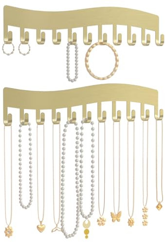 Portagioie da parete – robusto organizer per collane, bracciali e orecchini – supporto da parete per gioielli da appendere 2 pezzi oro