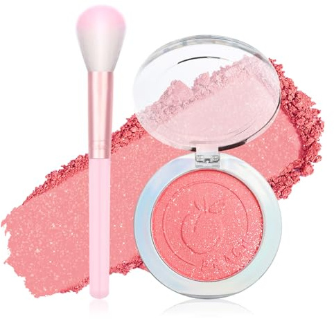 Prreal Pearl Powder Blush with Brush, Fine Lightweight Blushes for Cheeks, All-Day Wear Highlighter Glitter Blusher Powder Palette, Face Makeup Set#01