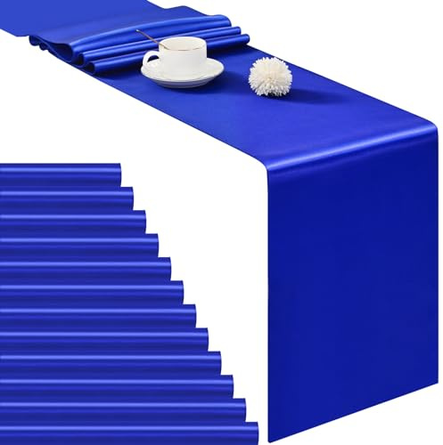Pesonlook 12 Pack Royal Blue Satin Table Runner, 12×72 Inch, Wedding, Party