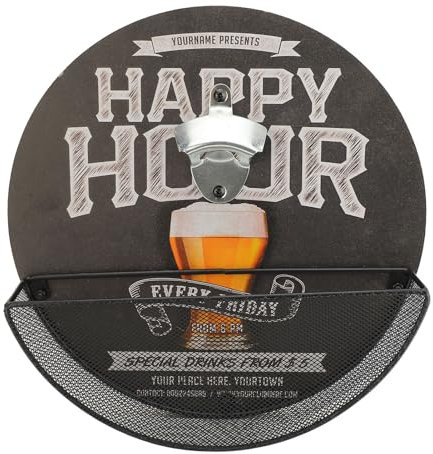 Abrebotellas Aladeno de 12.6 pulgadas con recogedor de tapas, abridor de botellas montado en la pared para cerveza, abridor de botellas de decoración artística, decoración de