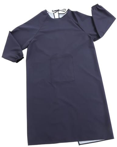 EXHUMKY Waterproof Long Sleeve Kitchen Apron with Pockets Oilproof Protective Cooking and Lab Work Apron Dark Blue for Home Cleaning Gardening
