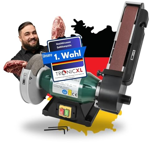 TronicXL 600W Kombischleifer Schleifgerät + Filzscheibe zum Polieren + Schleifband Messerschleifer Messerschärfer Bandschleifgerät Schleifmaschine Doppelschleifer Bandschleifmaschine