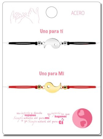 cotigo Pulseras para Parejas Amistad con Acero Inoxidable y Cuerda de Cera – Regalo Aniversario para Novios, Amigas, Familia – Pulsera Ajustable para Hombre y Mujer (Yin y Yang)