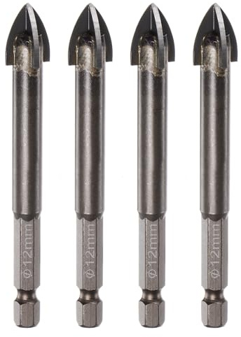 QUARKZMAN 4pcs Mèche De Maçonnerie En Titane, Mèches À Béton 12mm Mèche Pour Céramique Avec Douille Hexagonale 1/4 Longueur 85mm Pour Céramique Marbre Verre Béton Brique Plastique Bois