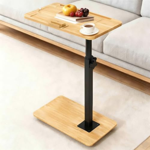 Plateau pour accoudoir de canapé, plateau TV pivotant à 360°, table de canapé, table d'appoint réglable en hauteur avec emplacements pour téléphone et tablette, table basse pour petit espace, convient