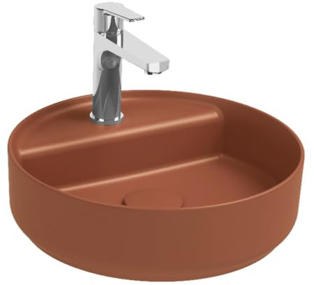 Lavabo tondo da appoggio senza troppo pieno in ceramica con foro rubinetto - Terracotta Opaco