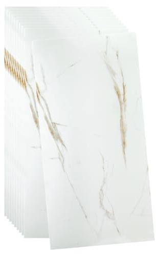 sourcing map Lot de 10 panneaux muraux à décoller et à coller - 60 x 30 cm - Effet peau de brique (couverture de 1,8 m²) - Carreaux de marbre adhésifs - Fissure blanche