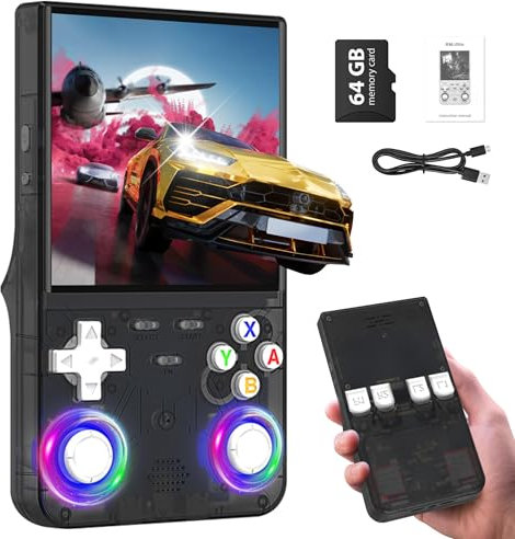 R36Ultras Retro Handheld Game Console with Open Source Linux System,4.0-Inch IPS Screen,64GB TF Card Contains 15,000+ games, WIFI-enabled Retro Games Console Handheld Emulator Console-Black